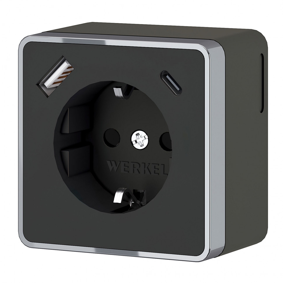 Розетка с заземлением, шторками и USB тип A+C Gallant чёрный хром W5071735 фото 1 &mdash; Multielectrika