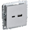 Розетка USB A+C 18Вт IEK Brite РЮ11-1-БрА алюминий