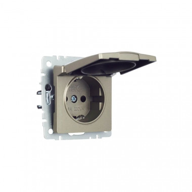 Розетка с заземлением с защитными шторками и крышкой 16А IP20 IEK Brite РСбш10-3-БрШ шампань — Multielectrika
