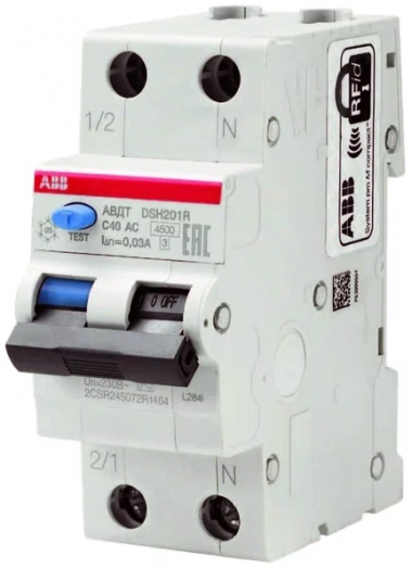 Дифференциальный автомат ABB DSH201R C40 AC30 2-полюсный 40A 30mA тип АС (дифавтомат, АВДТ) 2CSR245072R1404 — Multielectrika
