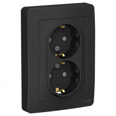 Розетка двойная Systeme Electric Blanca со шторками, антрацит 16А &mdash; Multielectrika