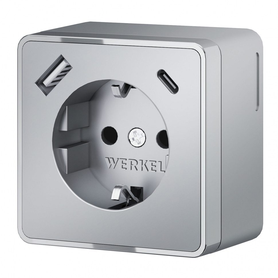 Розетка с заземлением, шторками и USB тип A+C Gallant серебряный W5071706 фото 1 &mdash; Multielectrika