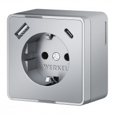 Розетка с заземлением, шторками и USB тип A+C Gallant серебряный W5071706 &mdash; Multielectrika