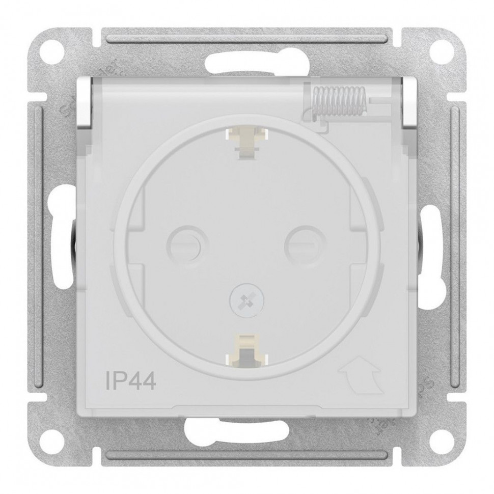 Розетка силовая Systeme Electric AtlasDesign Aqua IP44 со шторками и крышкой, белая фото 1 — Multielectrika