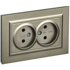 Розетка двойная без заземления без защитных шторок 10А в сборе IEK Brite РС12-2-БрШ шампань &mdash; Multielectrika