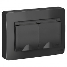 Розетка двойная Systeme Electric Blanca со шторками, IP44, антрацит 16А &mdash; Multielectrika