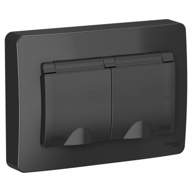 Розетка двойная Systeme Electric Blanca со шторками, IP44, антрацит 16А — Multielectrika