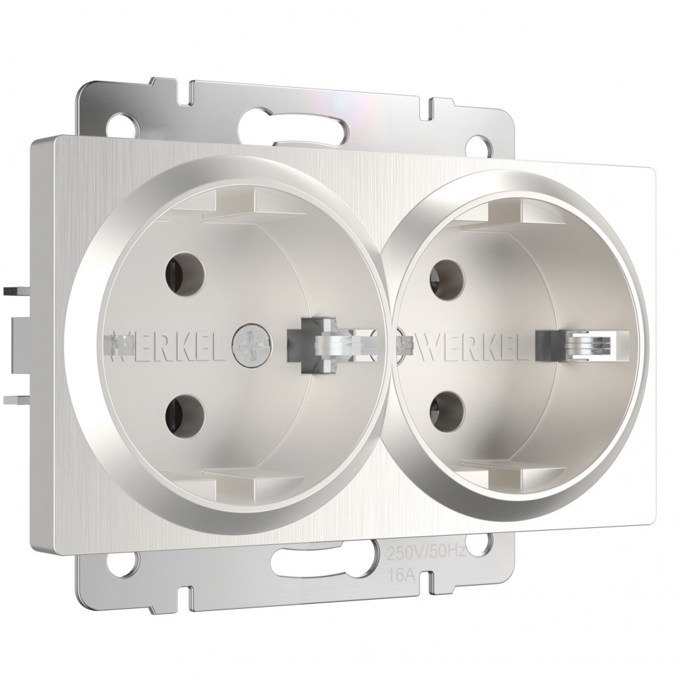 Розетка двойная с заземлением (перламутровый рифленый) W1172013 фото 1 &mdash; Multielectrika