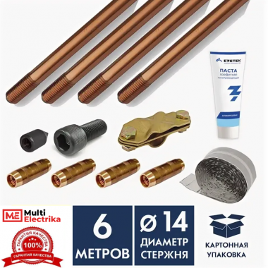 Комплект заземления EZ-6 (6 метров, 14 мм, 4 х 1500 мм) без насадки SDS-max 90011 EZETEK — Multielectrika