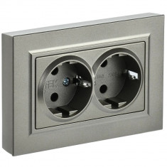 Розетка двойная с заземлением без защитных шторок 16А в сборе IEK Brite РС12-3-БрШ шампань &mdash; Multielectrika