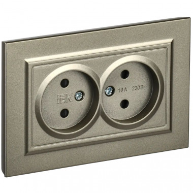 Розетка двойная без заземления с защитными шторками 10А в сборе IEK Brite РСш12-2-БрШ шампань — Multielectrika