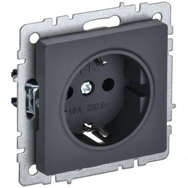 Розетка с заземлением с защитными шторками 16А IEK Brite РСР14-1-0-БрГ графит — Multielectrika