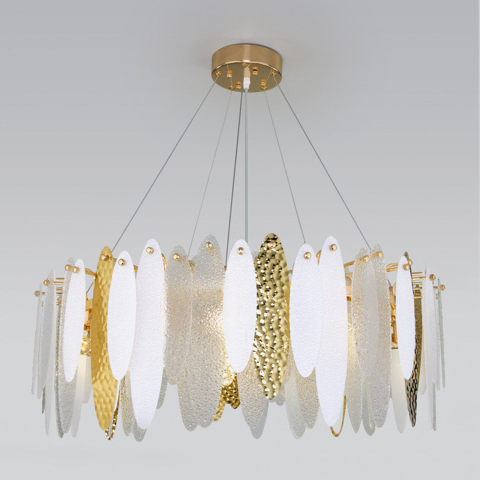 Умная подвесная люстра с фактурным стеклом 326/10 золото фото 1 — Multielectrika