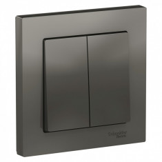 Выключатель двухклавишный Schneider Electric Atlas Design в сборе с рамкой, сталь &mdash; Multielectrika