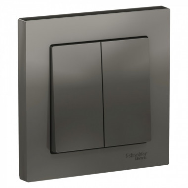 Выключатель двухклавишный Schneider Electric Atlas Design в сборе с рамкой, сталь — Multielectrika