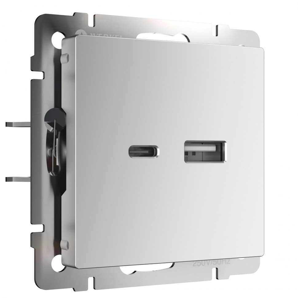 Розетка USB тип A+С (серебряный) W1171806 фото 1 — Multielectrika