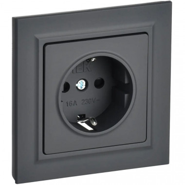 Розетка с заземлением с защитными шторками 16А в сборе IEK Brite РСР14-1-0-БрГ графит — Multielectrika