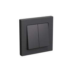 Выключатель двухклавишный Systeme Electric AtlasDesignв сборе с рамкой, 10А, базальт &mdash; Multielectrika