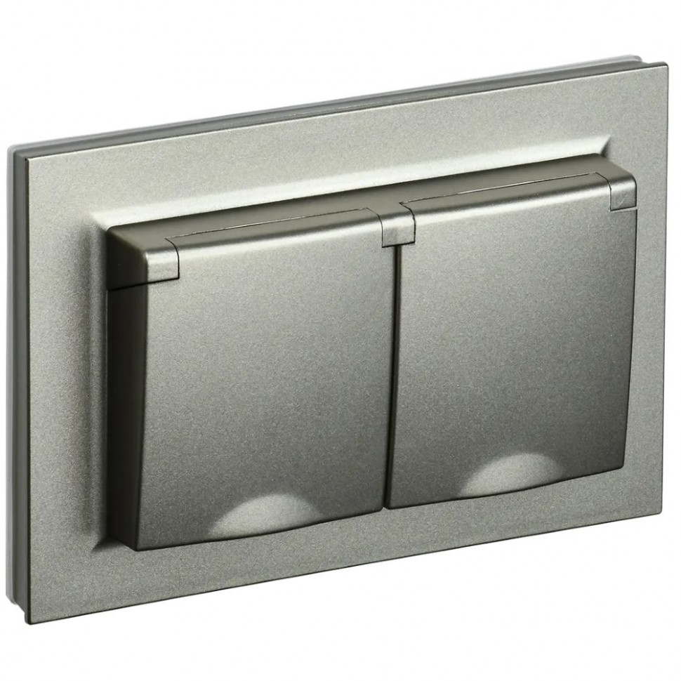 Розетка двойная с заземлением с защитными шторками и крышкой 16А в сборе IP44 IEK Brite РСбш12-3-44-БрШ шампань фото 1 — Multielectrika