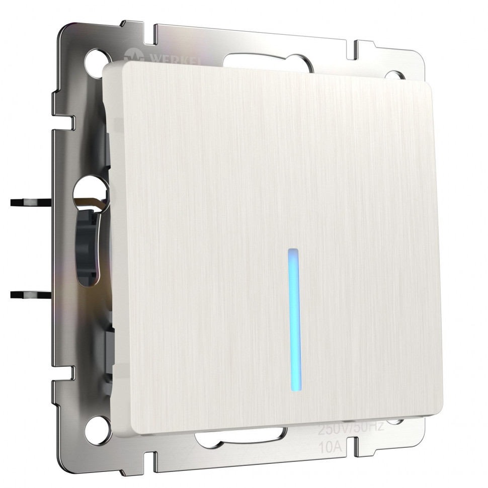 Выключатель одноклавишный проходной с подсветкой (перламутровый рифленый) W1112113 фото 1 &mdash; Multielectrika