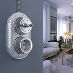 Розетка с заземлением и шторками матовый хром ретро WL19-10-02 &mdash; Multielectrika