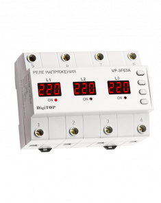 Трехфазное реле контроля напряжения VP-3F63A ток нагрузки 63А DigiTOP &mdash; Multielectrika