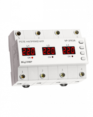 Трехфазное реле контроля напряжения VP-3F63A ток нагрузки 63А DigiTOP — Multielectrika