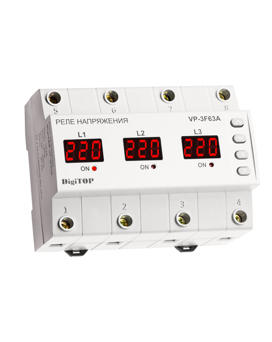 Трехфазное реле контроля напряжения VP-3F63A ток нагрузки 63А DigiTOP фото 1 — Multielectrika