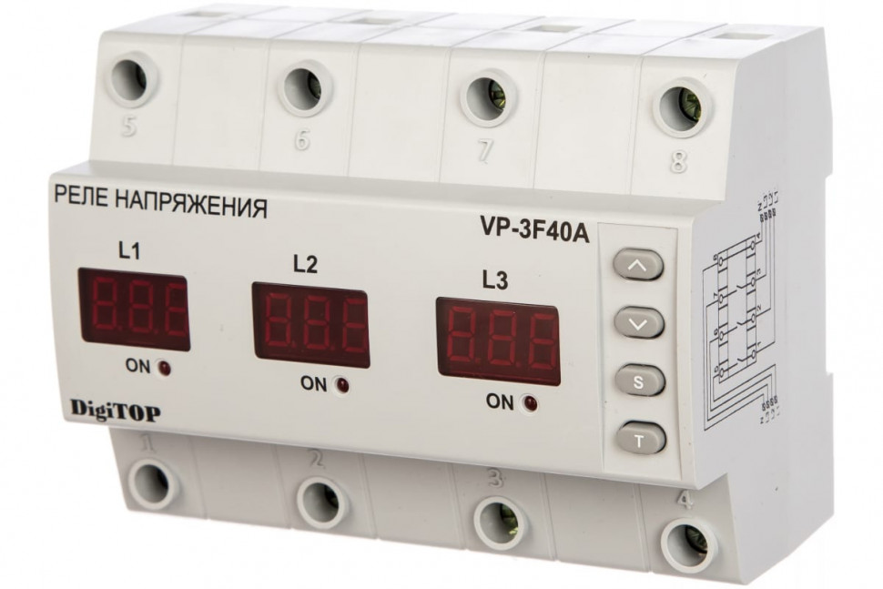Трехфазное реле контроля напряжения VP-3F40A ток нагрузки 40А DigiTOP фото 1 — Multielectrika