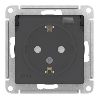 Розетка силовая Systeme Electric AtlasDesign Aqua IP44 со шторками и крышкой, карбон — Multielectrika