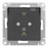 Розетка силовая Systeme Electric AtlasDesign Aqua IP44 со шторками и крышкой, карбон