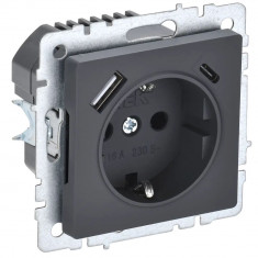 Розетка с заземлением с защитными шторками 16А с USB A+C 18Вт IEK Brite РЮш11-1-БрГ графит &mdash; Multielectrika