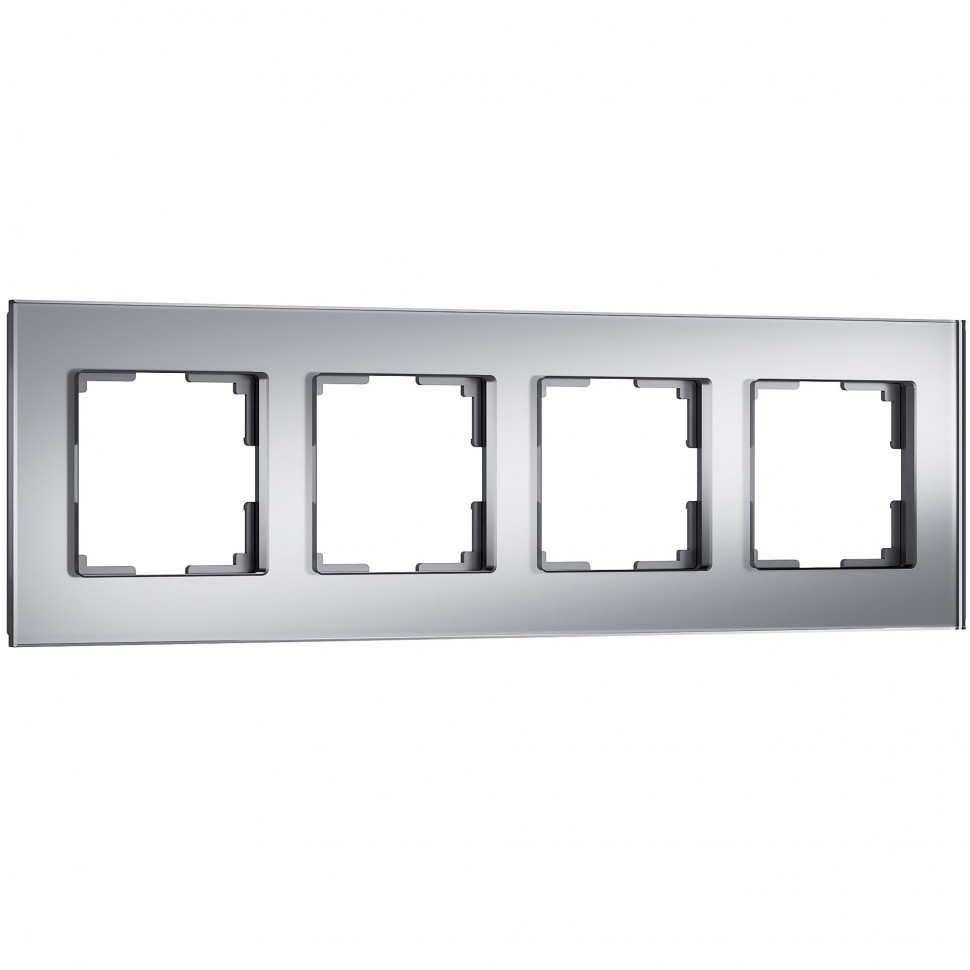 Рамка из стекла на 4 поста Senso серебряный soft-touch W0043106 фото 1 &mdash; Multielectrika