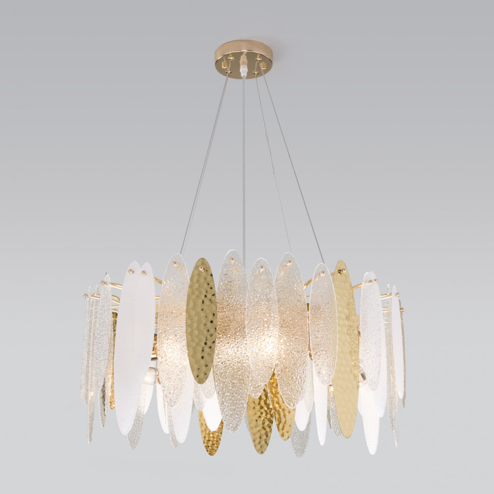 Умная подвесная люстра с фактурным стеклом 326/8 золото фото 1 — Multielectrika