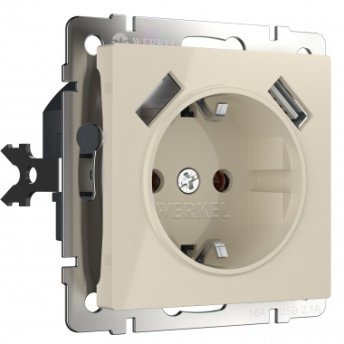 Розетка с заземлением, шторками и USBх2 (слоновая кость) W1171503 — Multielectrika