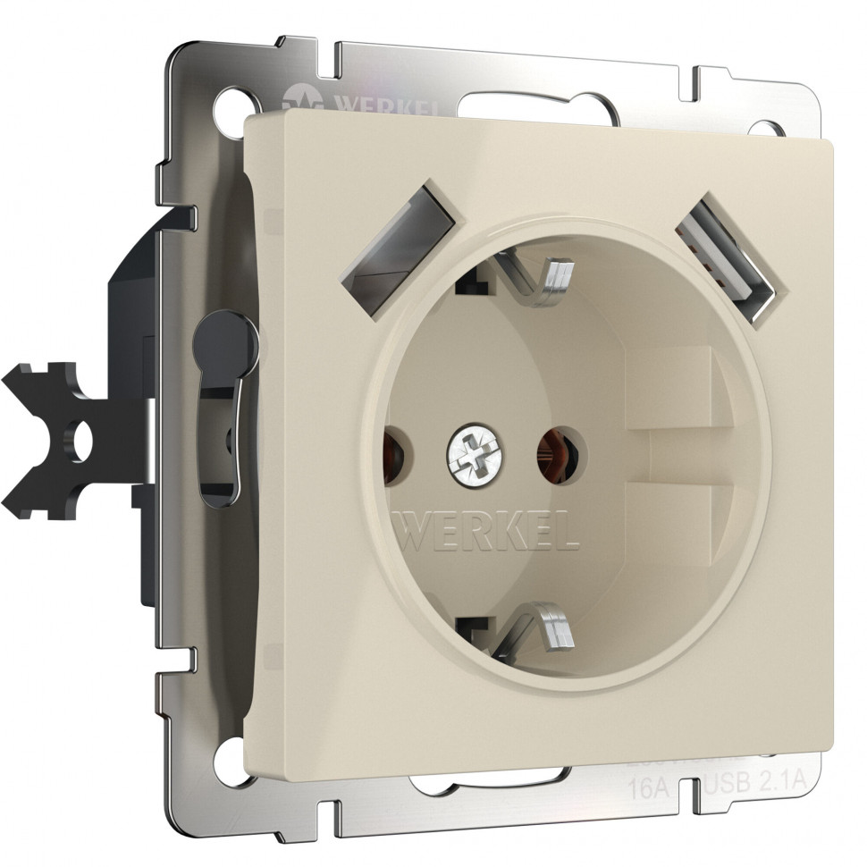 Розетка с заземлением, шторками и USBх2 (слоновая кость) W1171503 фото 1 &mdash; Multielectrika