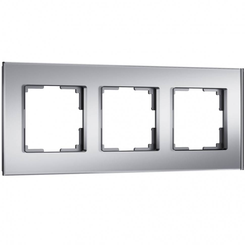 Рамка из стекла на 3 поста Senso серебряный soft-touch W0033106 фото 1 &mdash; Multielectrika
