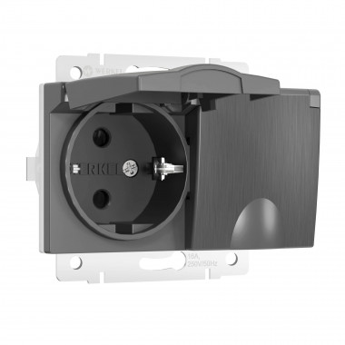 Розетка двойная влагозащ. с зазем. с защит. крышками и шторками (графит рифленый) W1172204 &mdash; Multielectrika