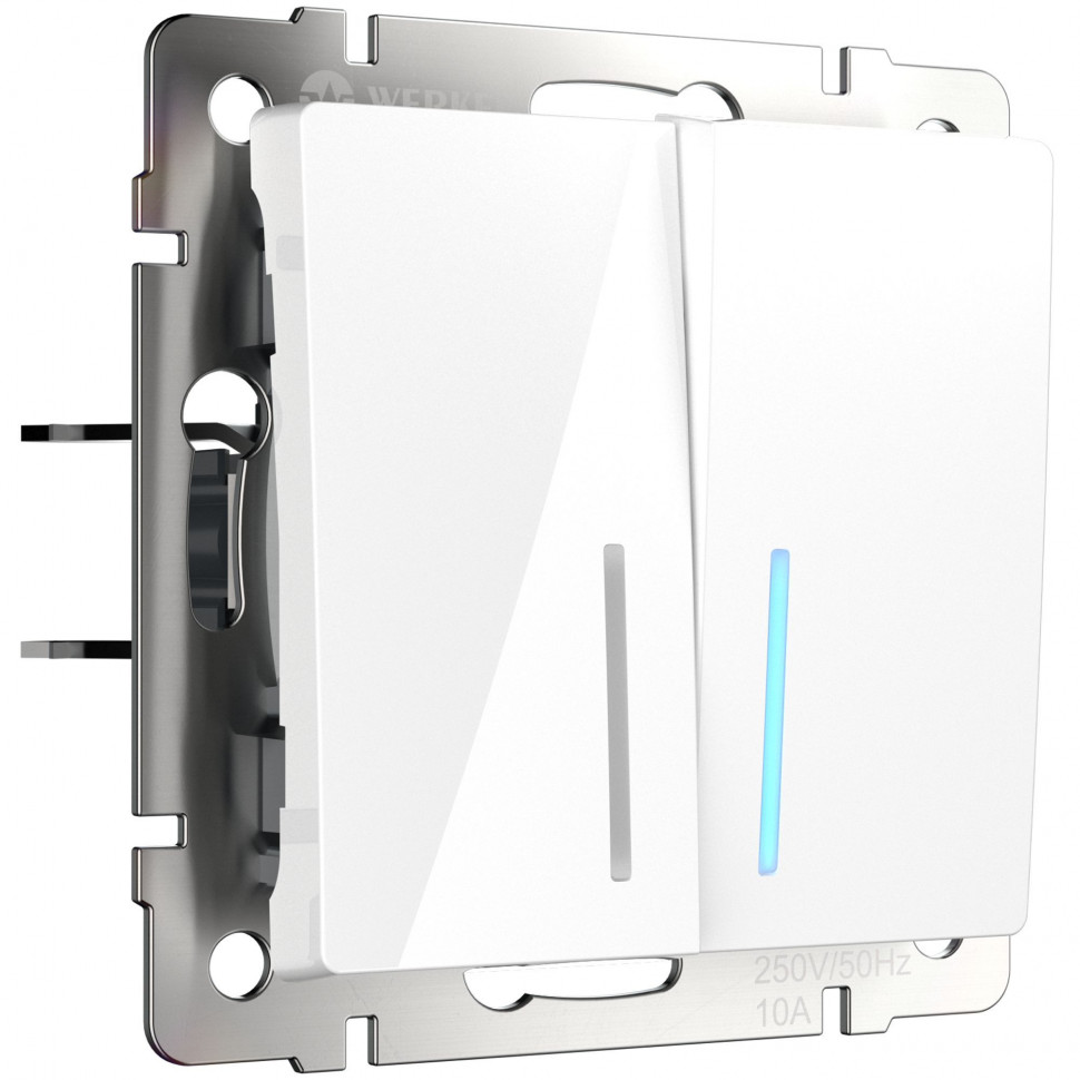 Выключатель двухклавишный с подсветкой (белый) W1120101 фото 1 &mdash; Multielectrika