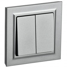 Выключатель двухклавишный 10А в сборе IEK Brite ВСР10-2-0-БрА алюминий &mdash; Multielectrika