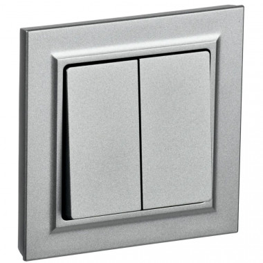 Выключатель двухклавишный 10А в сборе IEK Brite ВСР10-2-0-БрА алюминий — Multielectrika