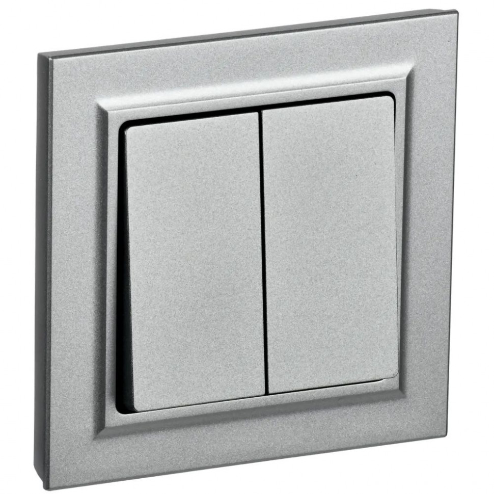 Выключатель двухклавишный 10А в сборе IEK Brite ВСР10-2-0-БрА алюминий фото 1 — Multielectrika