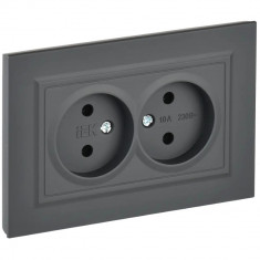 Розетка двойная без заземления без защитных шторок 10А в сборе IEK Brite РС12-2-БрГ графит &mdash; Multielectrika