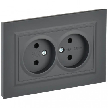 Розетка двойная без заземления без защитных шторок 10А в сборе IEK Brite РС12-2-БрГ графит — Multielectrika