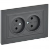 Розетка двойная без заземления без защитных шторок 10А в сборе IEK Brite РС12-2-БрГ графит