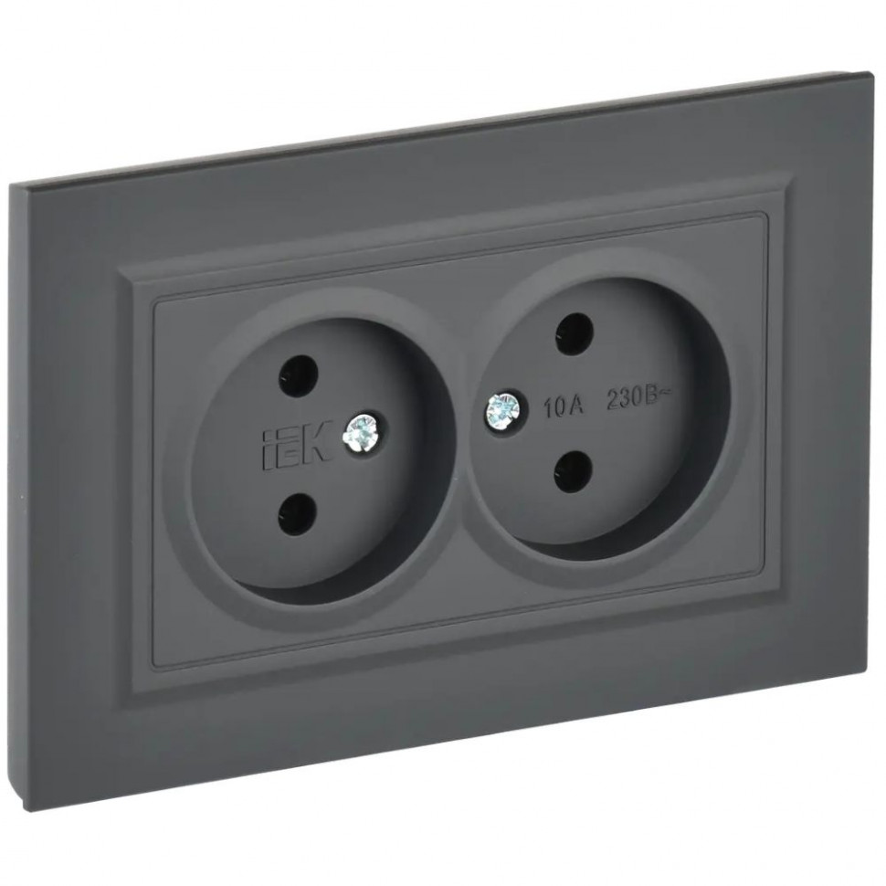 Розетка двойная без заземления без защитных шторок 10А в сборе IEK Brite РС12-2-БрГ графит фото 1 — Multielectrika