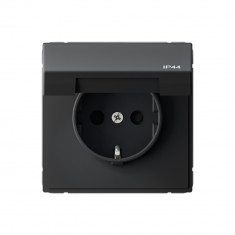 Розетка силовая Systeme Electric ArtGallery Aqua со шторками и крышкой 16А, IP44, карбон &mdash; Multielectrika