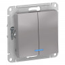 Выключатель двухклавишный Schneider Electric Atlas Design с подсветкой, алюминий