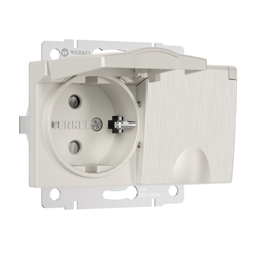 Розетка двойная влагозащ. с зазем. с защит. крышками и шторками (перламутровый рифленый) W1172213 фото 1 &mdash; Multielectrika