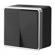 Выключатель двухклавишный влагозащищенный Gallant черный/хром W5020235 &mdash; Multielectrika